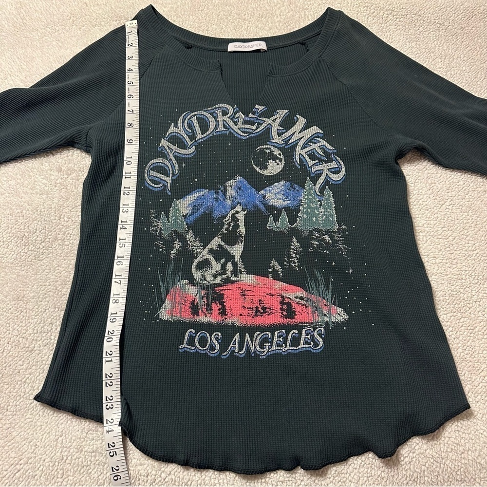 Daydreamer Los Angeles Gray Lone Wolf Graphic Long Sleeve Thermal Shirt Tee - Picture 5 of 11